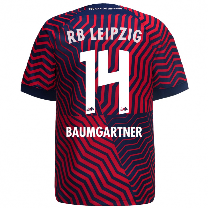 Herren Fußball Christoph Baumgartner #14 Blau Rot Auswärtstrikot Trikot 2023/24 T-Shirt Luxemburg