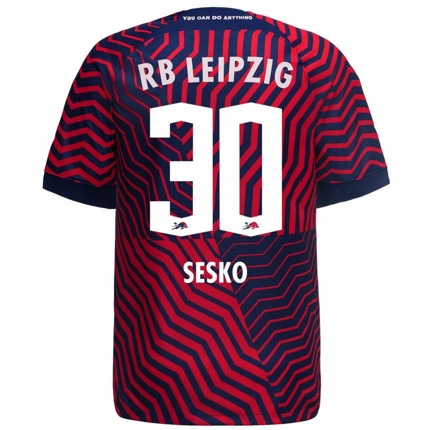 Herren Fußball Benjamin Sesko #30 Blau Rot Auswärtstrikot Trikot 2023/24 T-Shirt Luxemburg