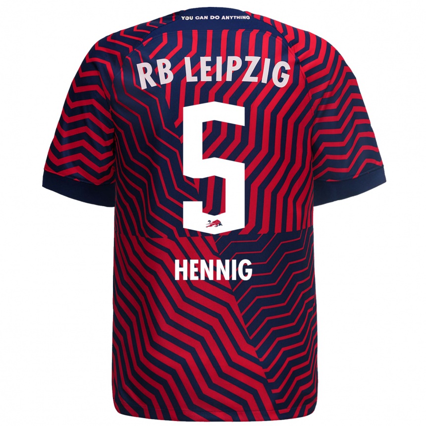 Herren Fußball Lenny Hennig #5 Blau Rot Auswärtstrikot Trikot 2023/24 T-Shirt Luxemburg