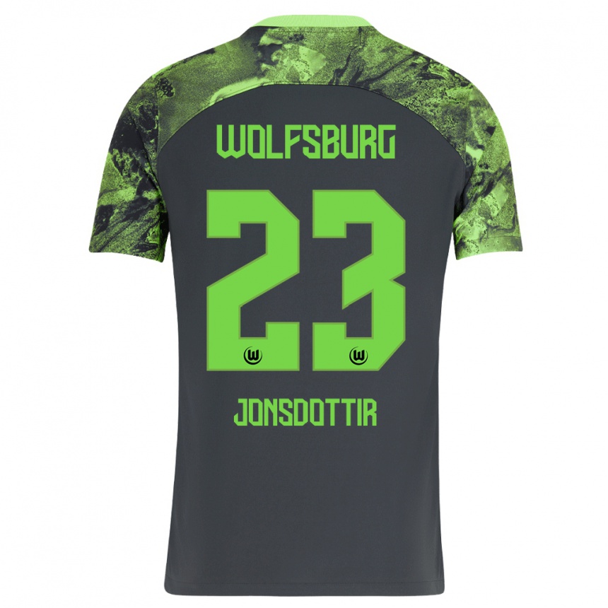 Herren Fußball Sveindís Jane Jónsdóttir #23 Dunkelgrau Auswärtstrikot Trikot 2023/24 T-Shirt Luxemburg