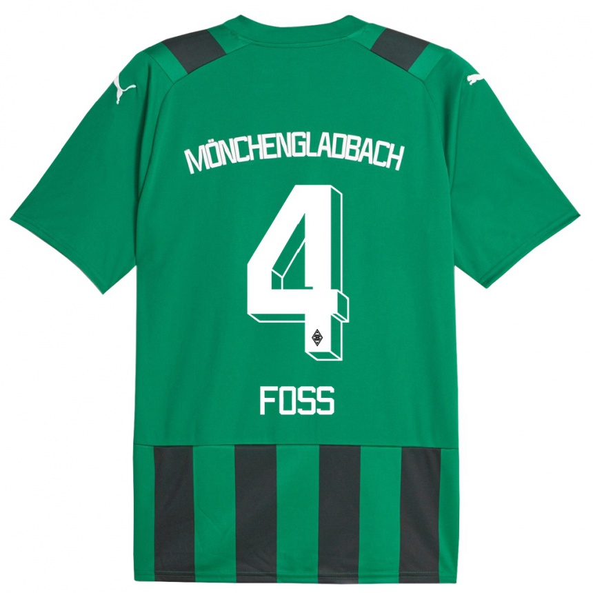 Herren Fußball Jonathan Foss #4 Schwarz Grün Auswärtstrikot Trikot 2023/24 T-Shirt Luxemburg