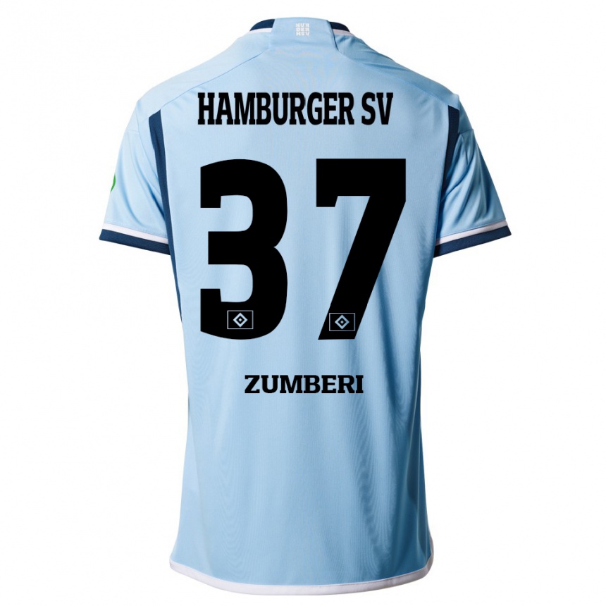 Herren Fußball Valon Zumberi #37 Blau Auswärtstrikot Trikot 2023/24 T-Shirt Luxemburg
