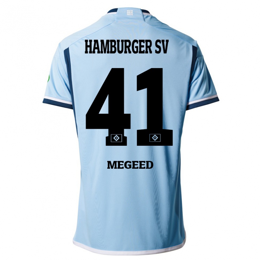 Herren Fußball Omar Megeed #41 Blau Auswärtstrikot Trikot 2023/24 T-Shirt Luxemburg