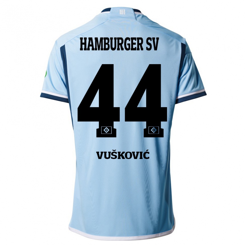 Herren Fußball Mario Vuskovic #44 Blau Auswärtstrikot Trikot 2023/24 T-Shirt Luxemburg