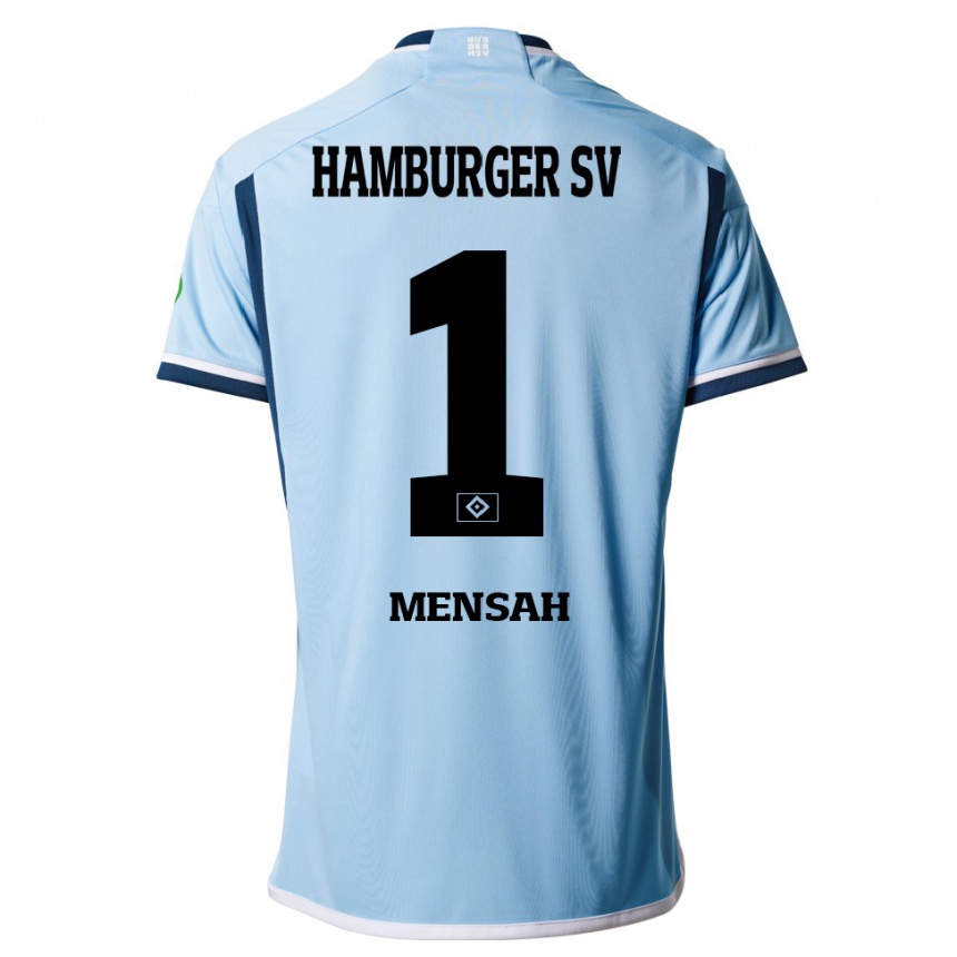 Herren Fußball Steven Mensah #1 Blau Auswärtstrikot Trikot 2023/24 T-Shirt Luxemburg