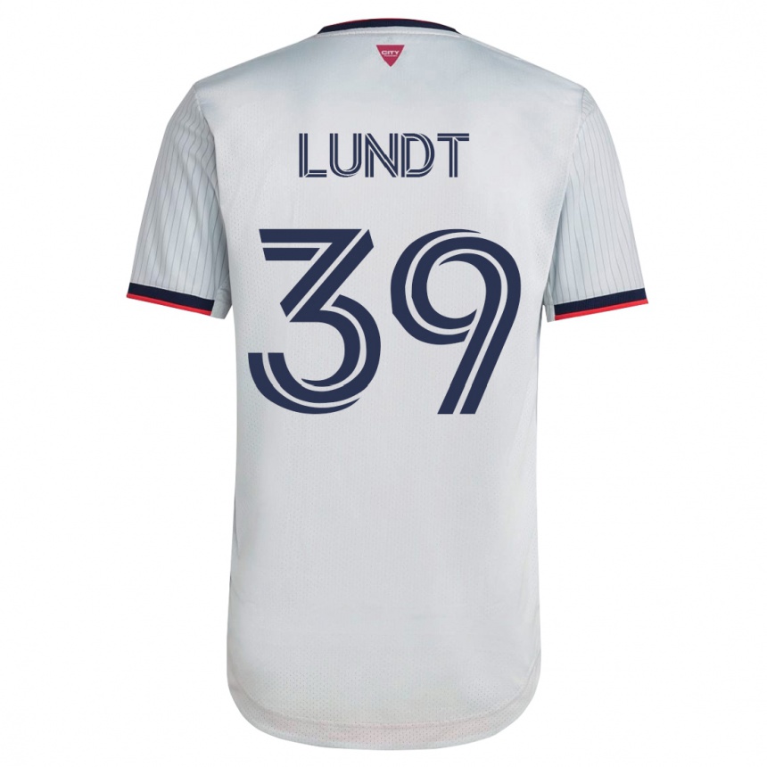 Herren Fußball Ben Lundt #39 Weiß Auswärtstrikot Trikot 2023/24 T-Shirt Luxemburg