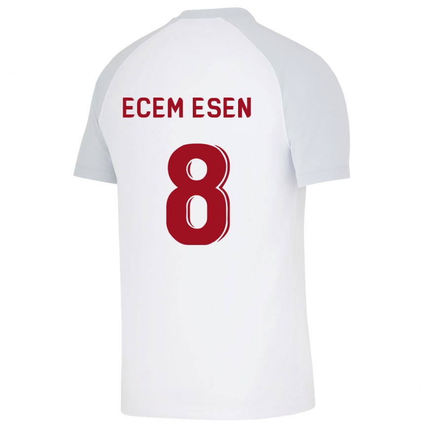 Herren Fußball Emine Ecem Esen #8 Weiß Auswärtstrikot Trikot 2023/24 T-Shirt Luxemburg