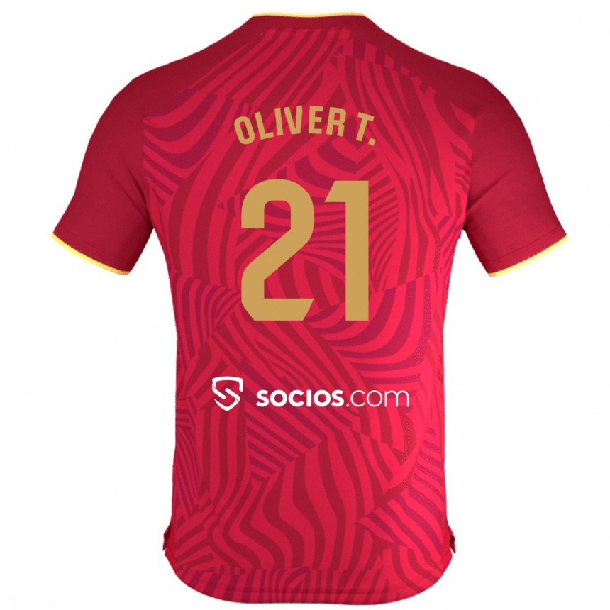 Herren Fußball Óliver Torres #21 Rot Auswärtstrikot Trikot 2023/24 T-Shirt Luxemburg