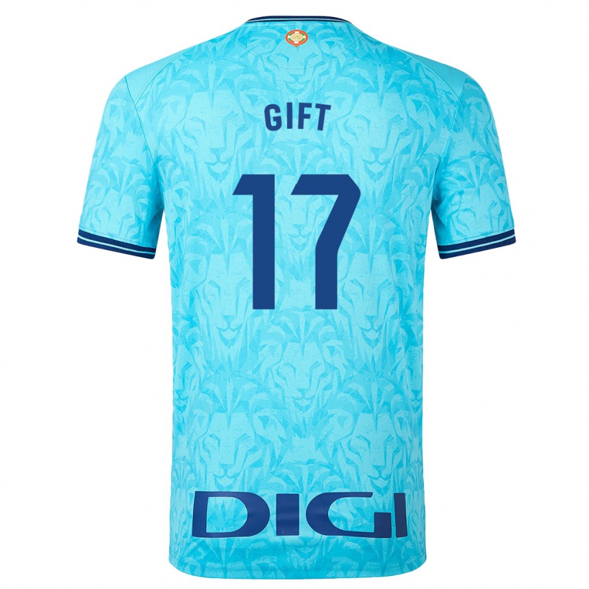 Herren Fußball Elijah Gift #17 Himmelblau Auswärtstrikot Trikot 2023/24 T-Shirt Luxemburg