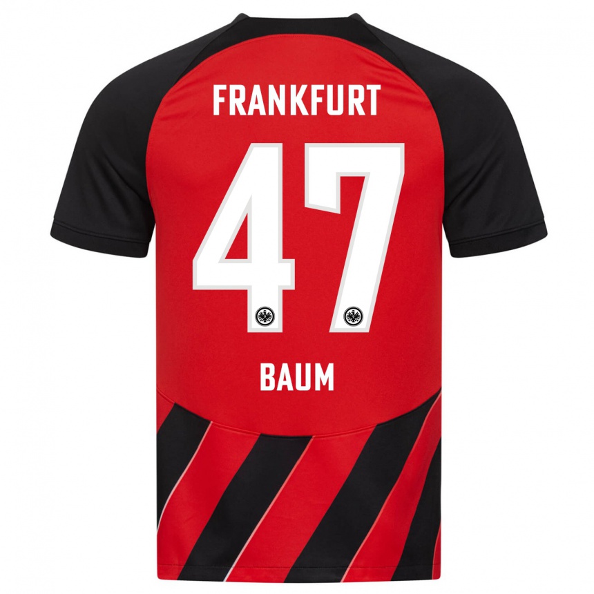 Damen Fußball Elias Baum #47 Rot Schwarz Heimtrikot Trikot 2023/24 T-Shirt Luxemburg