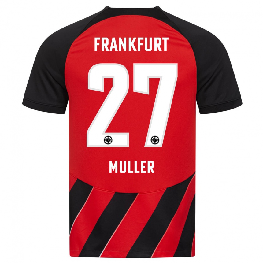 Damen Fußball Mark Müller #27 Rot Schwarz Heimtrikot Trikot 2023/24 T-Shirt Luxemburg