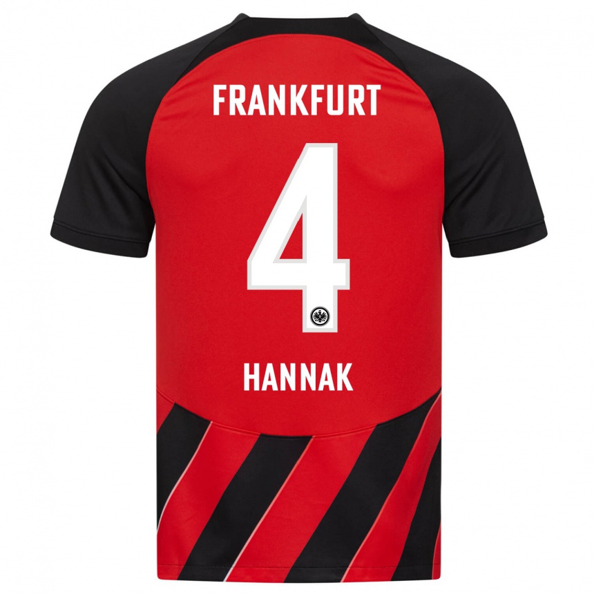 Damen Fußball Tim Hannak #4 Rot Schwarz Heimtrikot Trikot 2023/24 T-Shirt Luxemburg