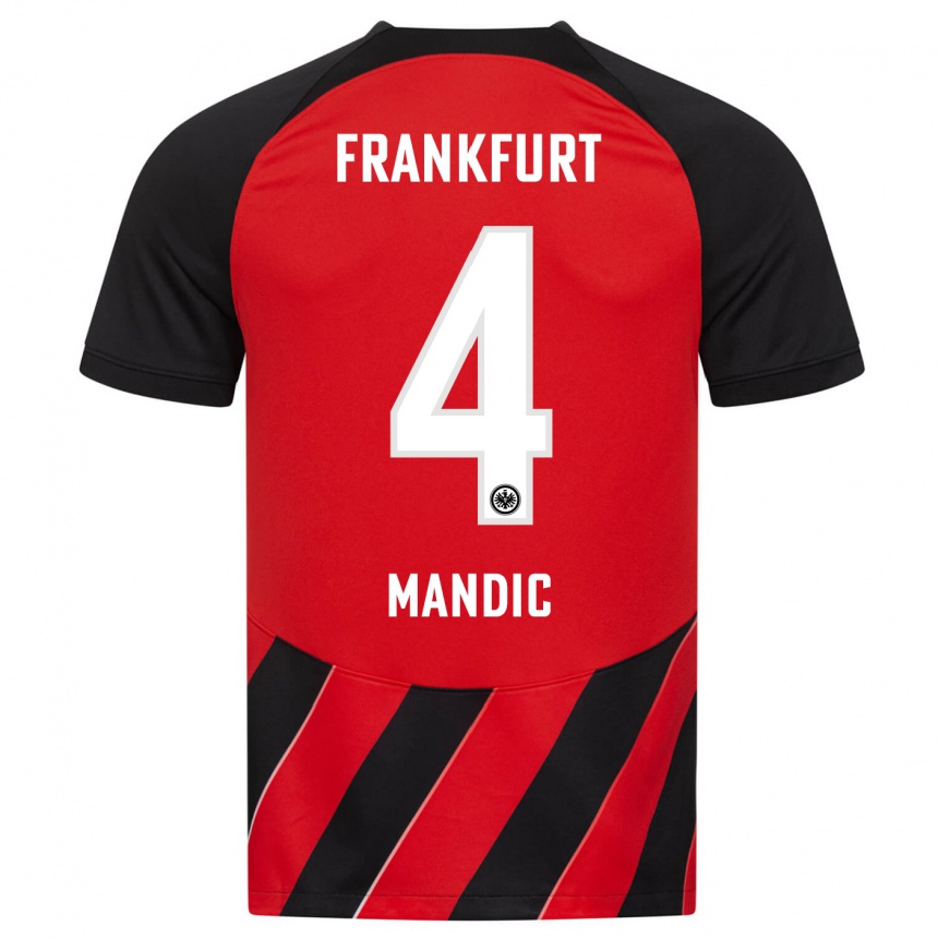 Damen Fußball Kristian Mandic #4 Rot Schwarz Heimtrikot Trikot 2023/24 T-Shirt Luxemburg