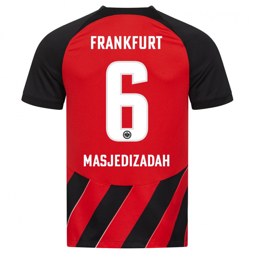 Damen Fußball Abolfazl Masjedizadah #6 Rot Schwarz Heimtrikot Trikot 2023/24 T-Shirt Luxemburg