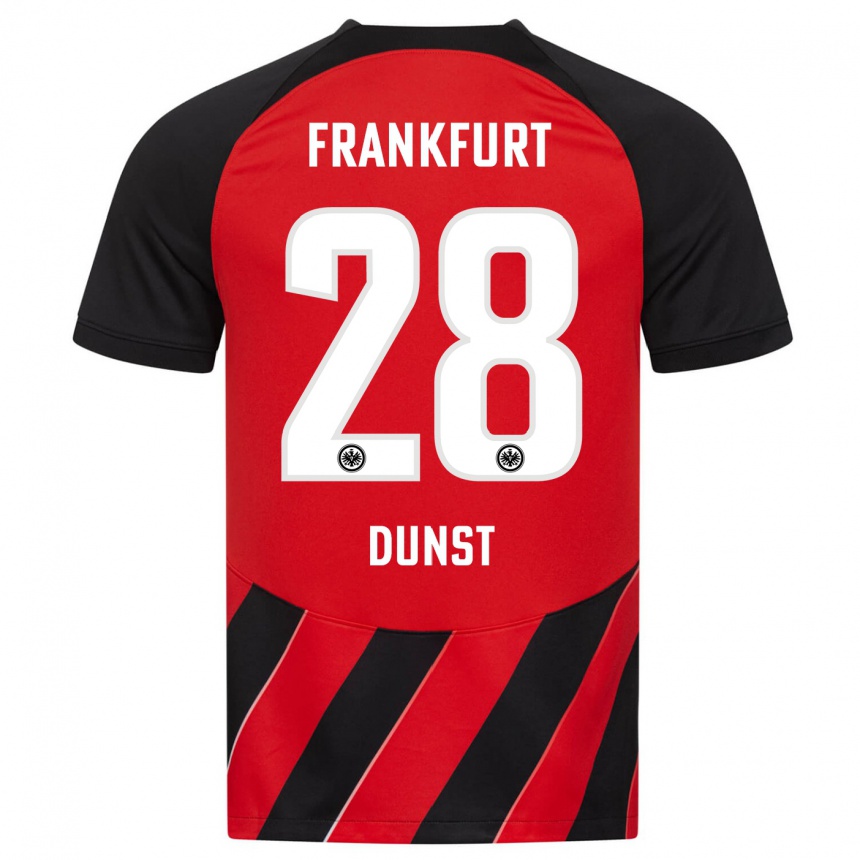 Damen Fußball Barbara Dunst #28 Rot Schwarz Heimtrikot Trikot 2023/24 T-Shirt Luxemburg