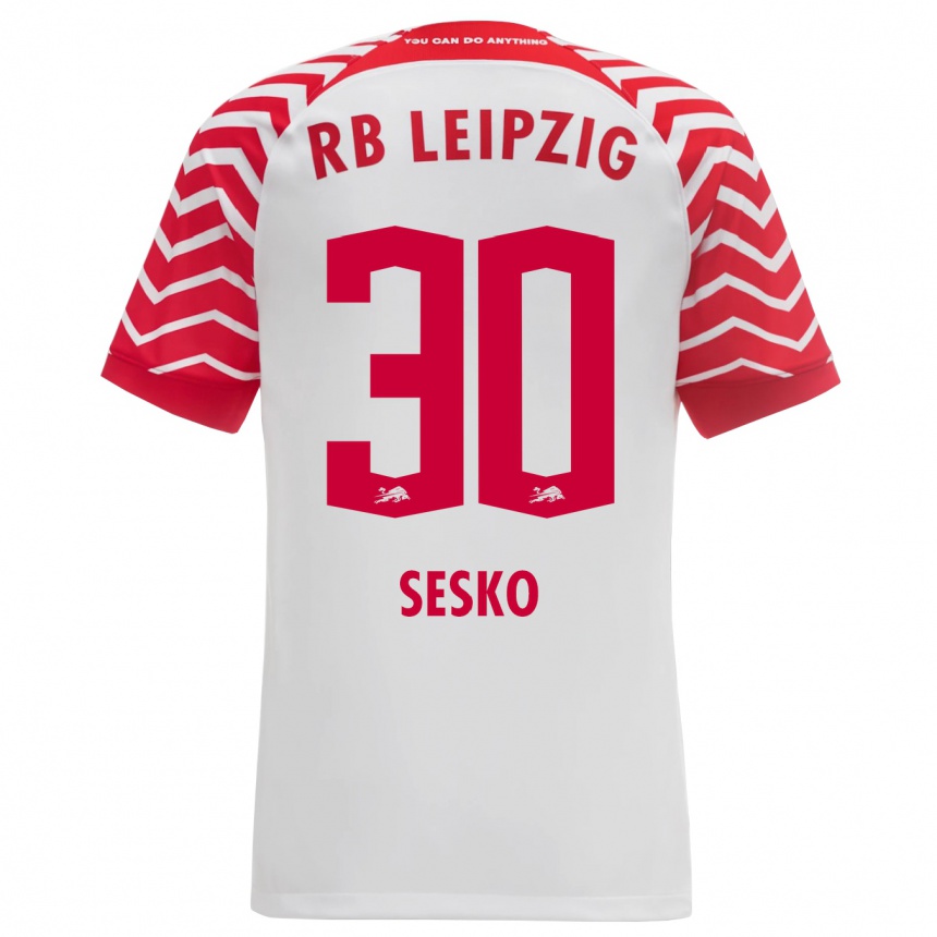 Damen Fußball Benjamin Sesko #30 Weiß Heimtrikot Trikot 2023/24 T-Shirt Luxemburg