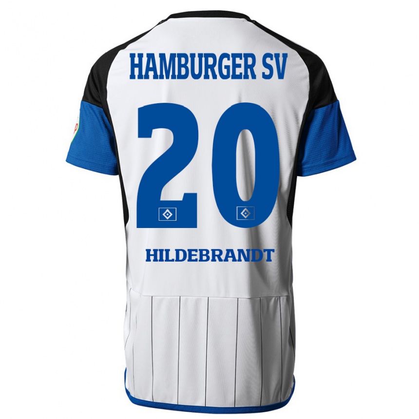 Damen Fußball Tjark Hildebrandt #20 Weiß Heimtrikot Trikot 2023/24 T-Shirt Luxemburg