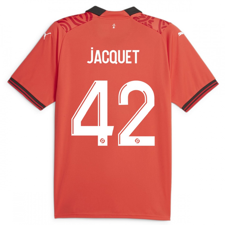 Damen Fußball Jérémy Jacquet #42 Rot Heimtrikot Trikot 2023/24 T-Shirt Luxemburg