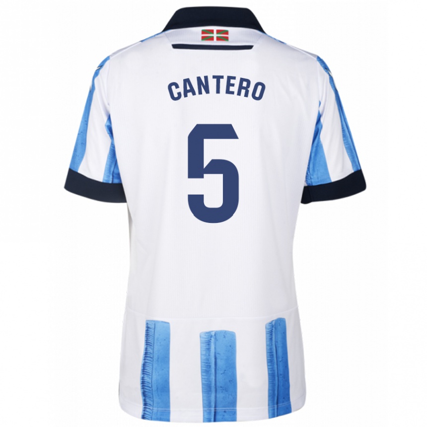 Damen Fußball Yago Cantero #5 Blau Weiss Heimtrikot Trikot 2023/24 T-Shirt Luxemburg