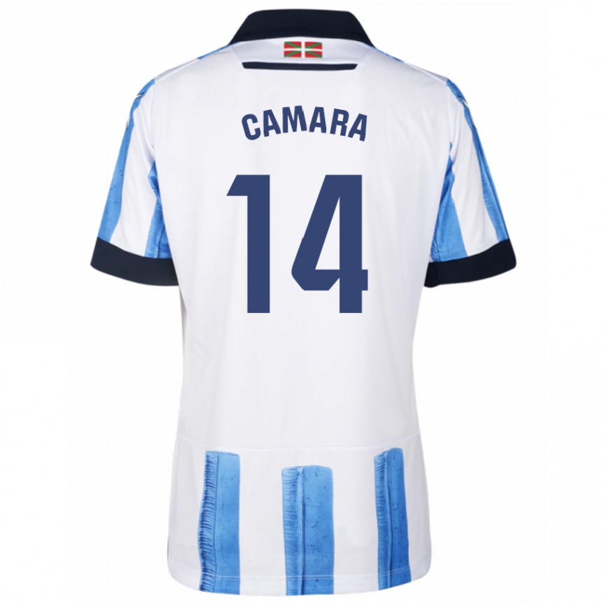 Damen Fußball Ibra Cámara #14 Blau Weiss Heimtrikot Trikot 2023/24 T-Shirt Luxemburg