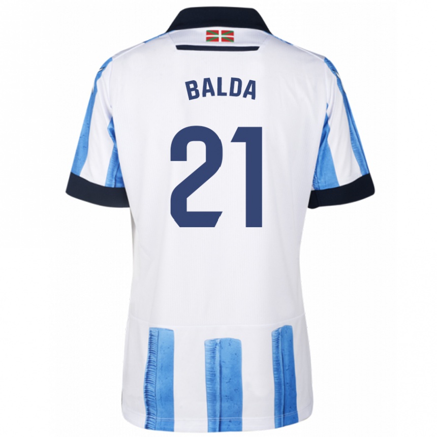 Damen Fußball Jon Balda #21 Blau Weiss Heimtrikot Trikot 2023/24 T-Shirt Luxemburg