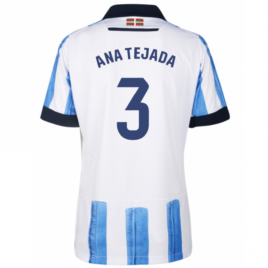 Damen Fußball Ana Tejada Jiménez #3 Blau Weiss Heimtrikot Trikot 2023/24 T-Shirt Luxemburg