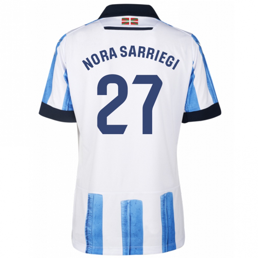 Damen Fußball Nora Sarriegi Galdos #27 Blau Weiss Heimtrikot Trikot 2023/24 T-Shirt Luxemburg