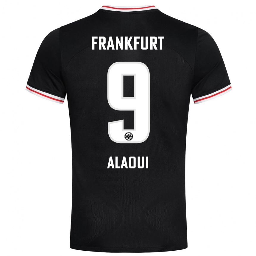 Damen Fußball Anas Alaoui #9 Schwarz Auswärtstrikot Trikot 2023/24 T-Shirt Luxemburg