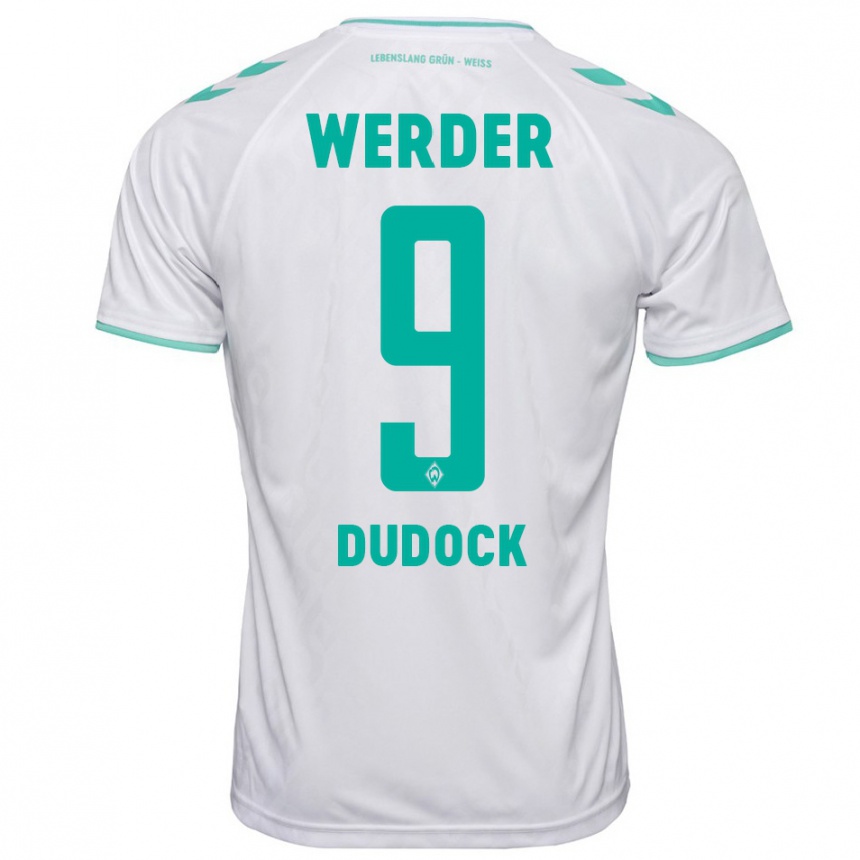 Damen Fußball Joshua Dudock #9 Weiß Auswärtstrikot Trikot 2023/24 T-Shirt Luxemburg