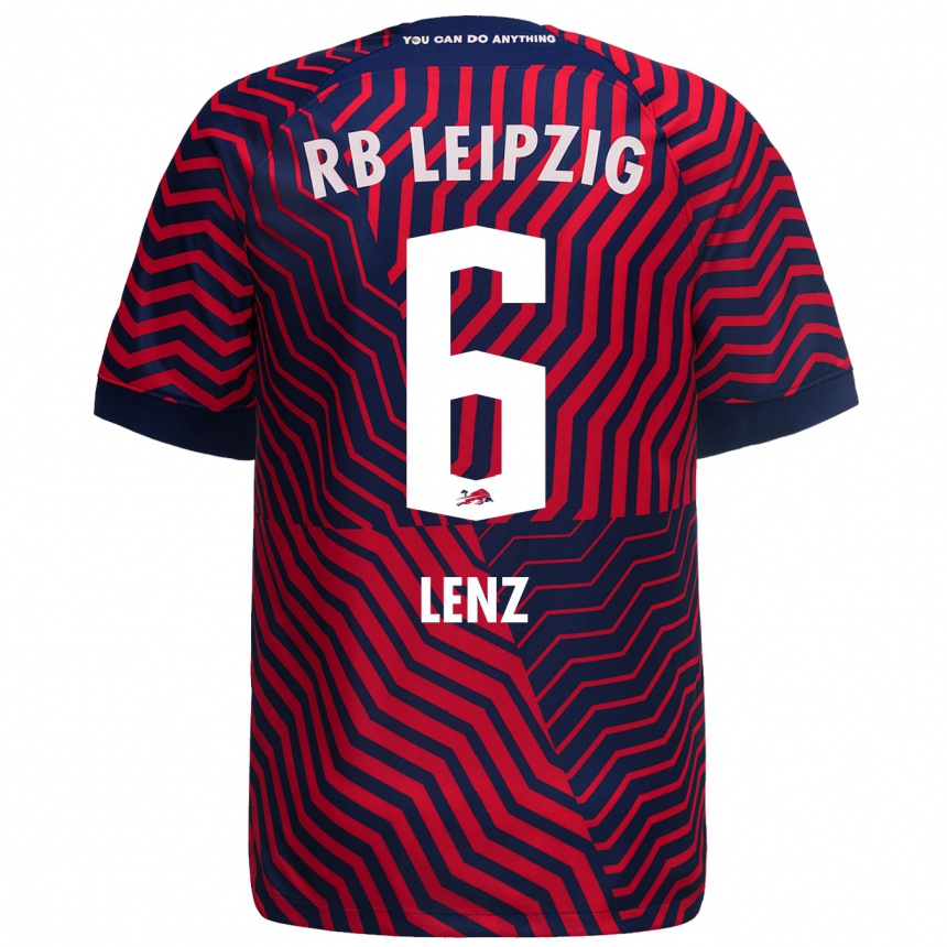 Damen Fußball Elias Lenz #6 Blau Rot Auswärtstrikot Trikot 2023/24 T-Shirt Luxemburg