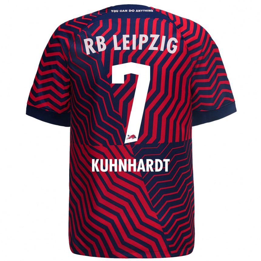 Damen Fußball Paul Kühnhardt #7 Blau Rot Auswärtstrikot Trikot 2023/24 T-Shirt Luxemburg