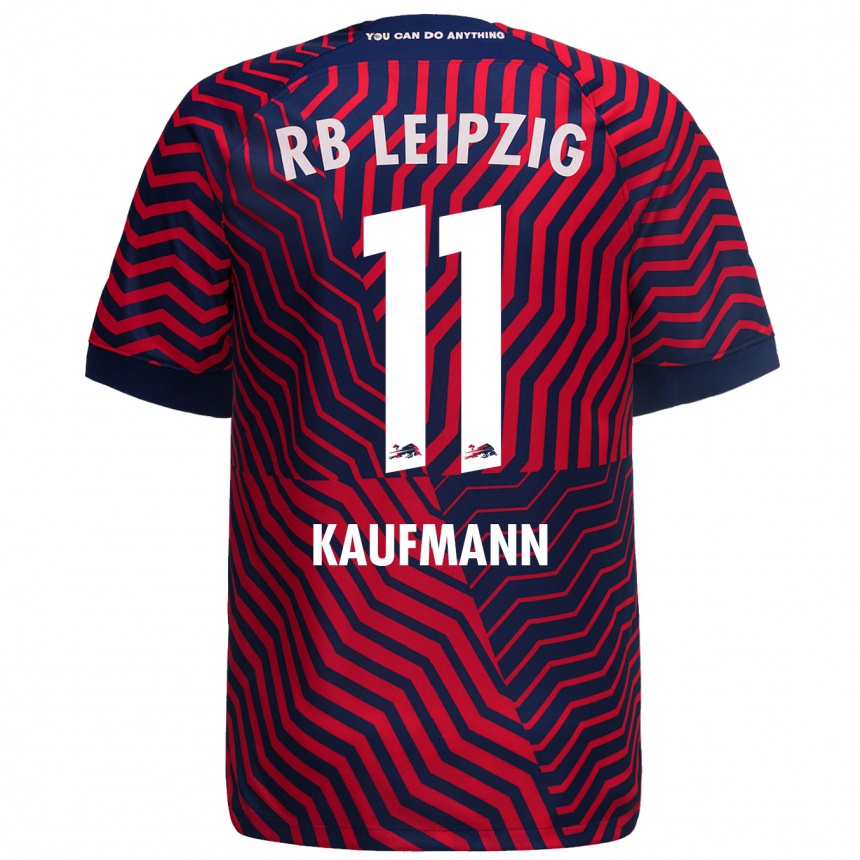 Damen Fußball Tino Kaufmann #11 Blau Rot Auswärtstrikot Trikot 2023/24 T-Shirt Luxemburg
