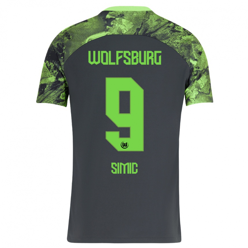 Damen Fußball Karlo Simic #9 Dunkelgrau Auswärtstrikot Trikot 2023/24 T-Shirt Luxemburg