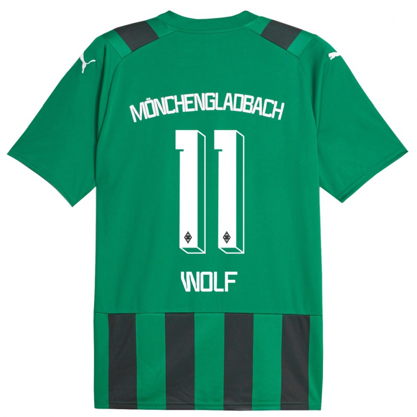 Damen Fußball Hannes Wolf #11 Schwarz Grün Auswärtstrikot Trikot 2023/24 T-Shirt Luxemburg