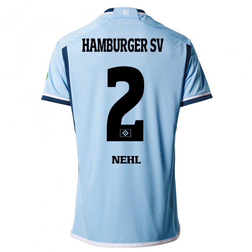 Damen Fußball Julius Nehl #2 Blau Auswärtstrikot Trikot 2023/24 T-Shirt Luxemburg