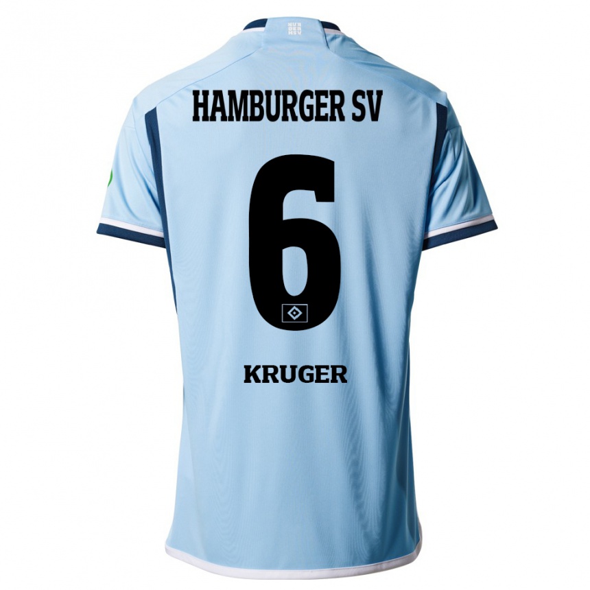 Damen Fußball Artur Krüger #6 Blau Auswärtstrikot Trikot 2023/24 T-Shirt Luxemburg