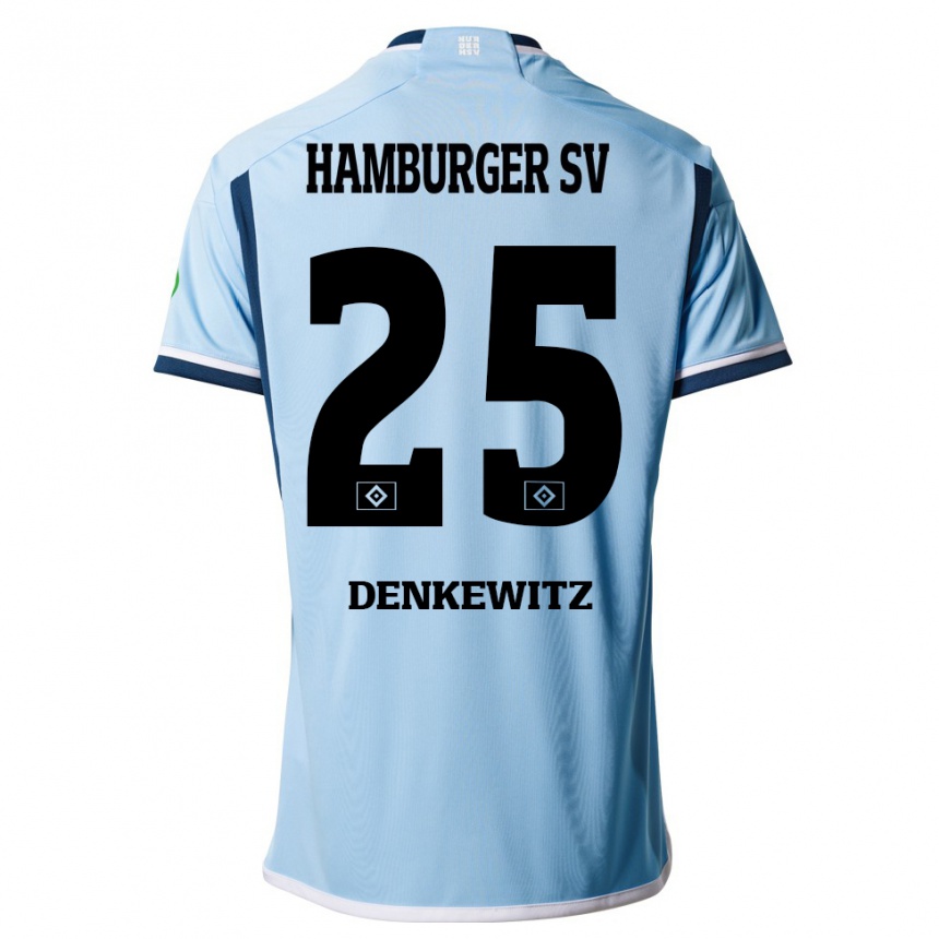 Damen Fußball Nick Denkewitz #25 Blau Auswärtstrikot Trikot 2023/24 T-Shirt Luxemburg