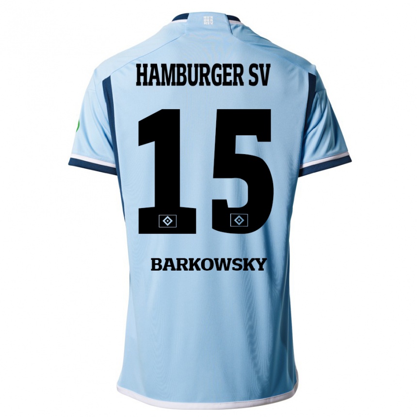 Damen Fußball Finn Barkowsky #15 Blau Auswärtstrikot Trikot 2023/24 T-Shirt Luxemburg