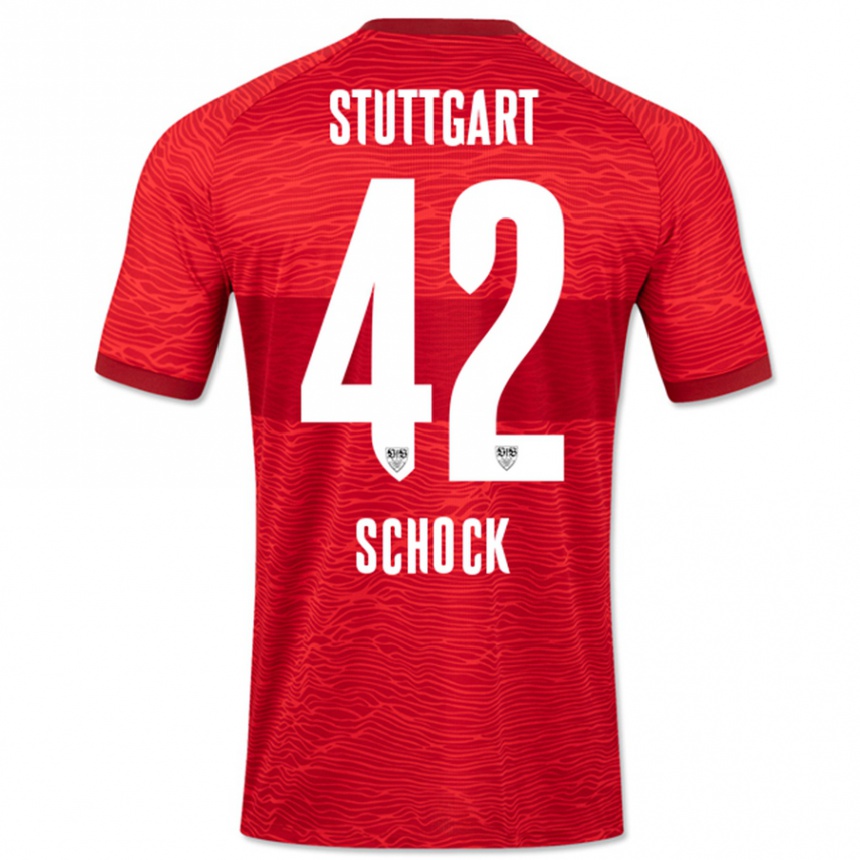 Damen Fußball Florian Schock #42 Rot Auswärtstrikot Trikot 2023/24 T-Shirt Luxemburg