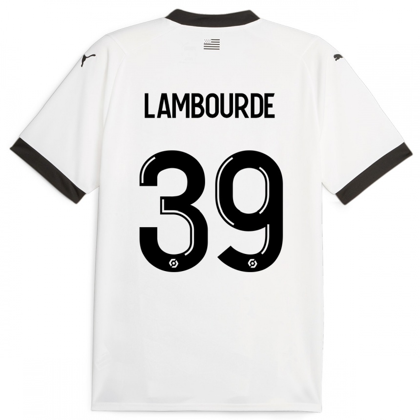 Damen Fußball Mathis Lambourde #39 Weiß Auswärtstrikot Trikot 2023/24 T-Shirt Luxemburg