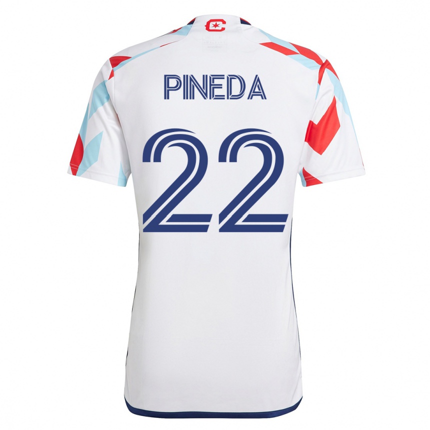 Damen Fußball Mauricio Pineda #22 Weiß Blau Auswärtstrikot Trikot 2023/24 T-Shirt Luxemburg