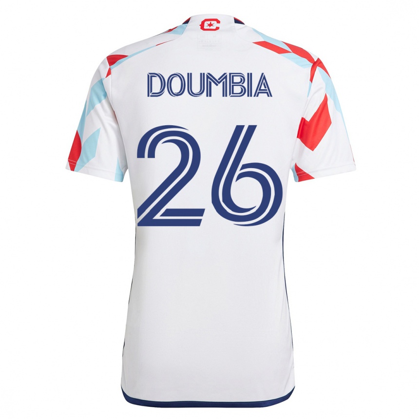 Damen Fußball Ousmane Doumbia #26 Weiß Blau Auswärtstrikot Trikot 2023/24 T-Shirt Luxemburg