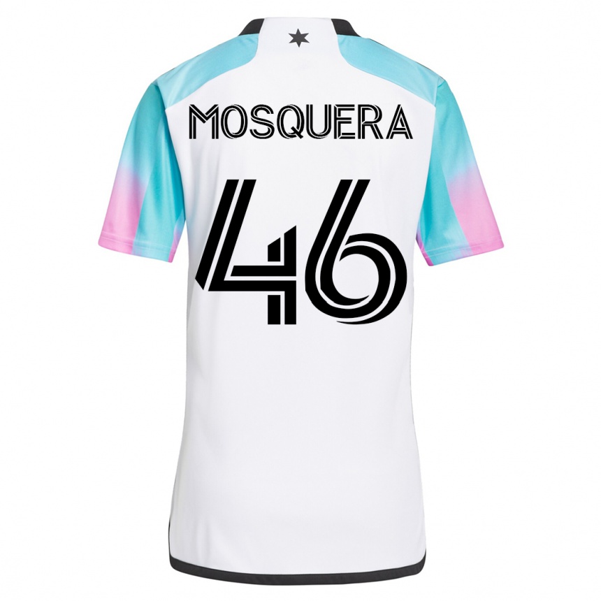 Damen Fußball Juan Camilo Mosquera #46 Weiß Auswärtstrikot Trikot 2023/24 T-Shirt Luxemburg
