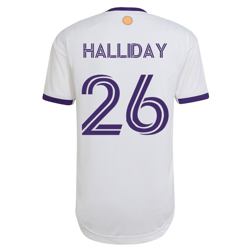 Damen Fußball Michael Halliday #26 Weiß Auswärtstrikot Trikot 2023/24 T-Shirt Luxemburg