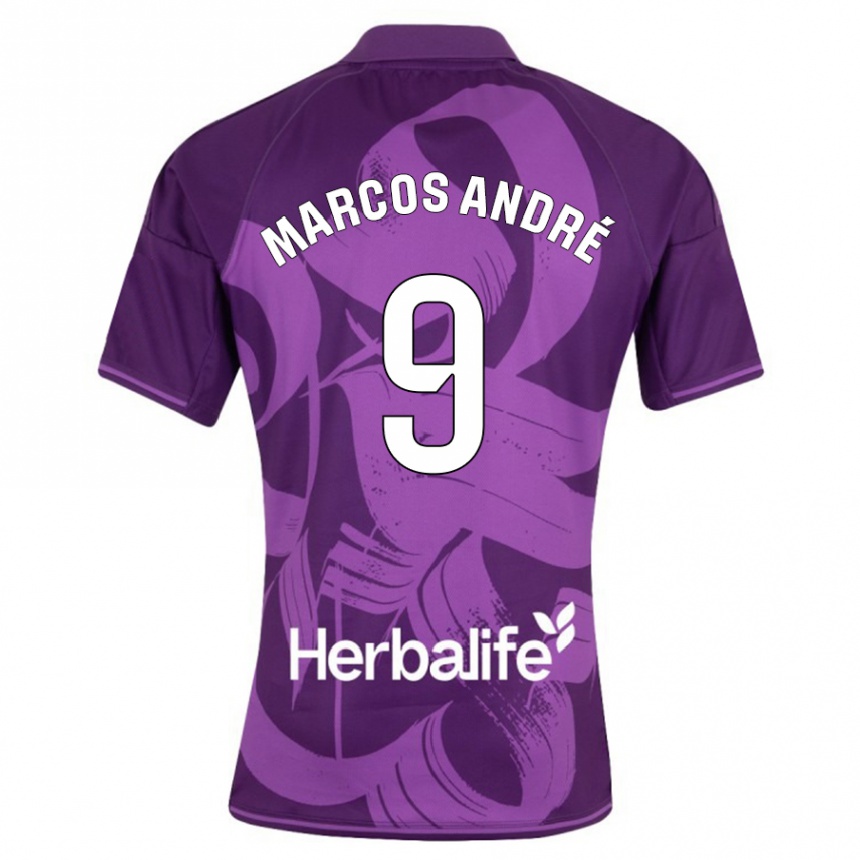 Damen Fußball Marcos André #9 Violett Auswärtstrikot Trikot 2023/24 T-Shirt Luxemburg