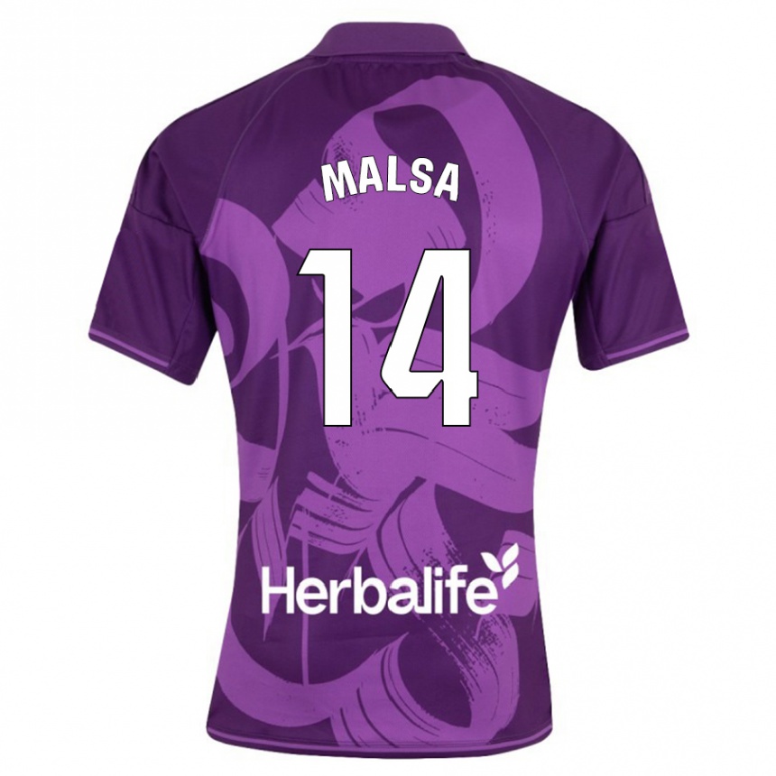 Damen Fußball Mickaël Malsa #14 Violett Auswärtstrikot Trikot 2023/24 T-Shirt Luxemburg