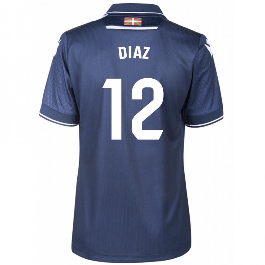 Damen Fußball Ekain Díaz #12 Marine Auswärtstrikot Trikot 2023/24 T-Shirt Luxemburg