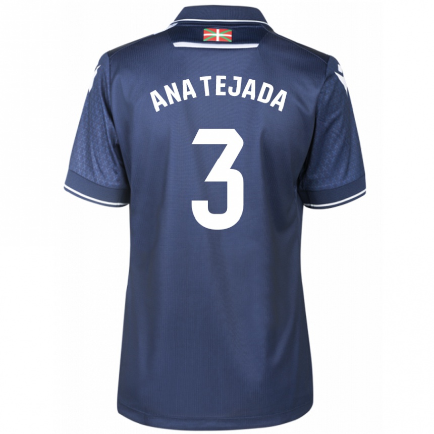 Damen Fußball Ana Tejada Jiménez #3 Marine Auswärtstrikot Trikot 2023/24 T-Shirt Luxemburg