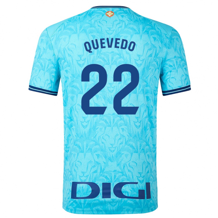 Damen Fußball Ugaitz Quevedo #22 Himmelblau Auswärtstrikot Trikot 2023/24 T-Shirt Luxemburg