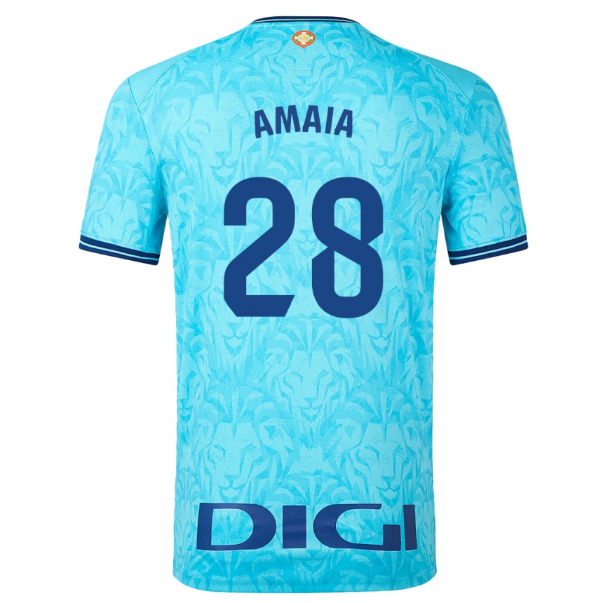 Damen Fußball Amaia Martinez De La Peña #28 Himmelblau Auswärtstrikot Trikot 2023/24 T-Shirt Luxemburg